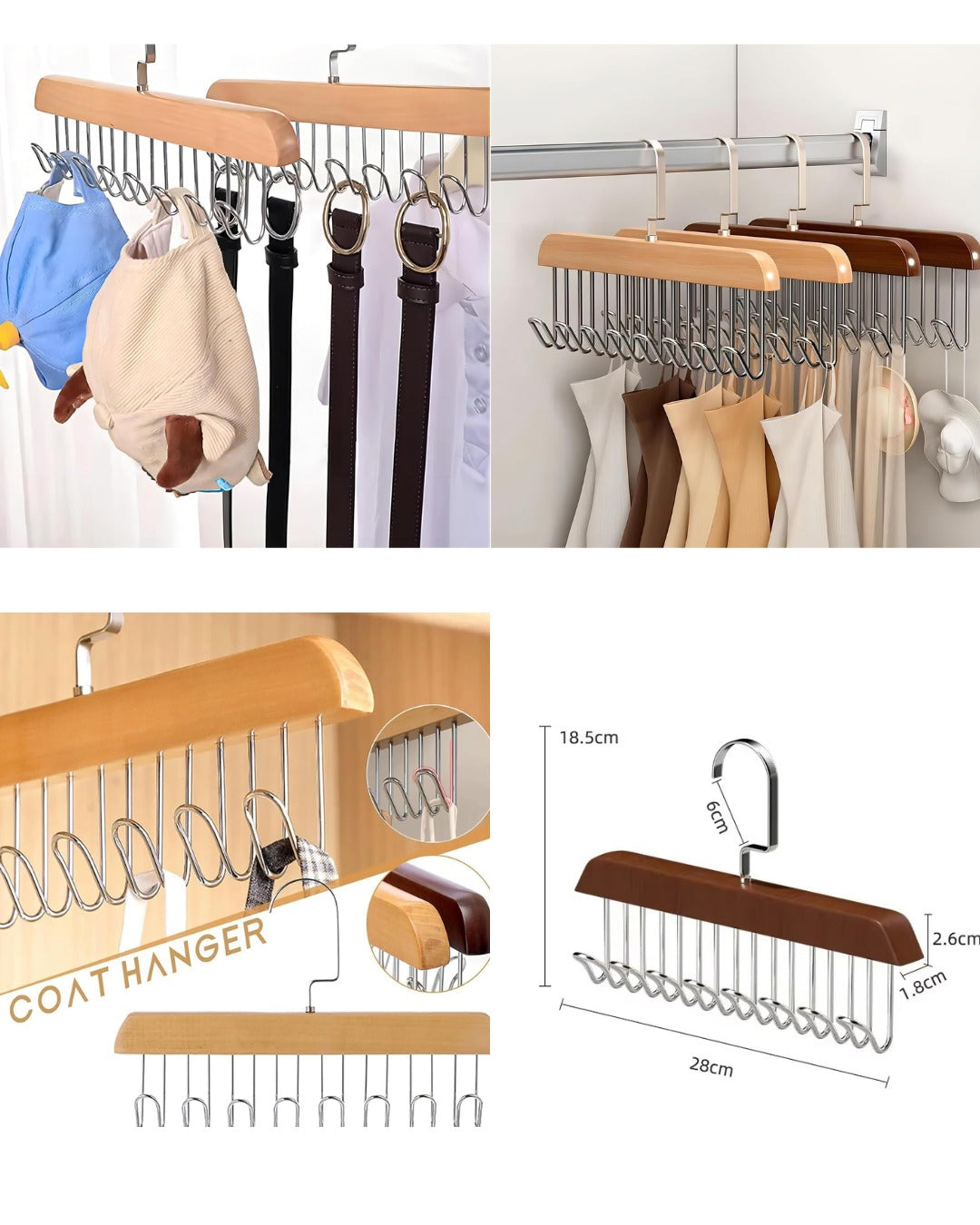 8-Hook Wooden Hanger with 360° Rotating