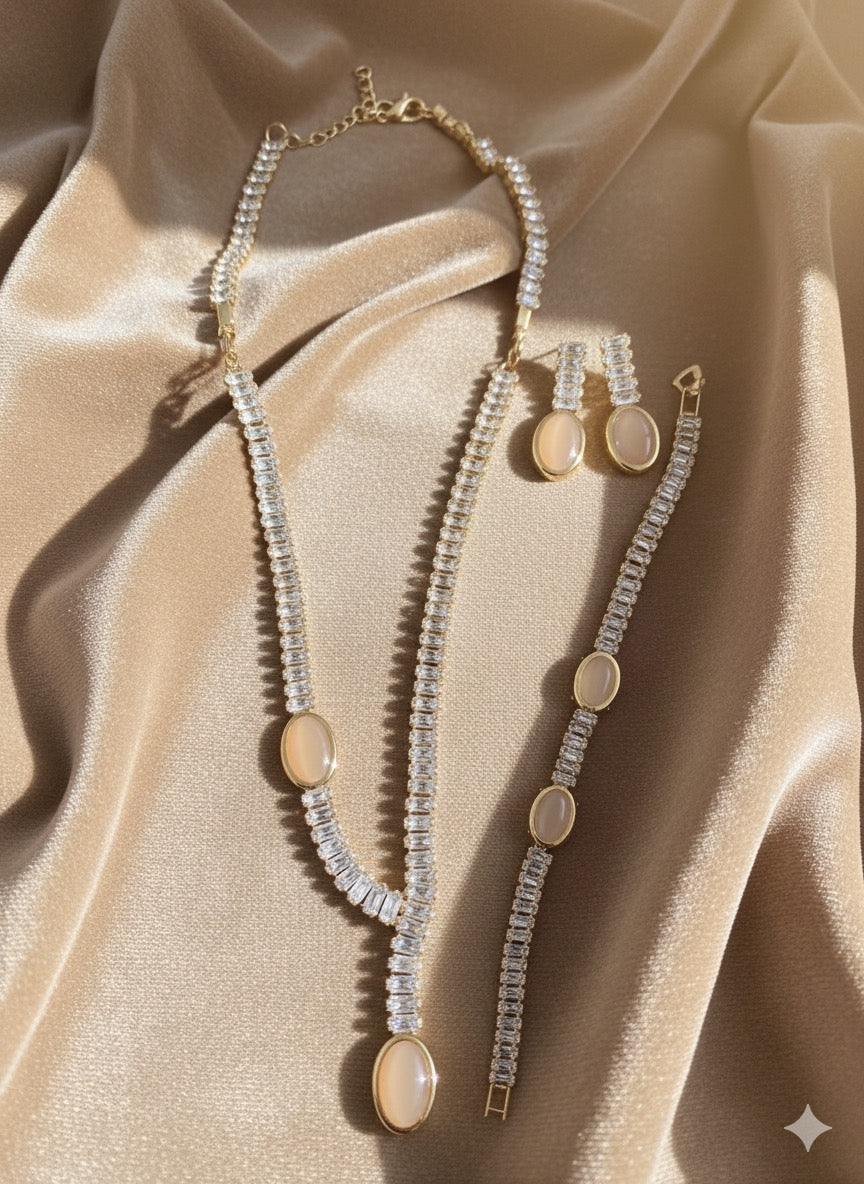 stylish necklace, earrings, and bracelet set