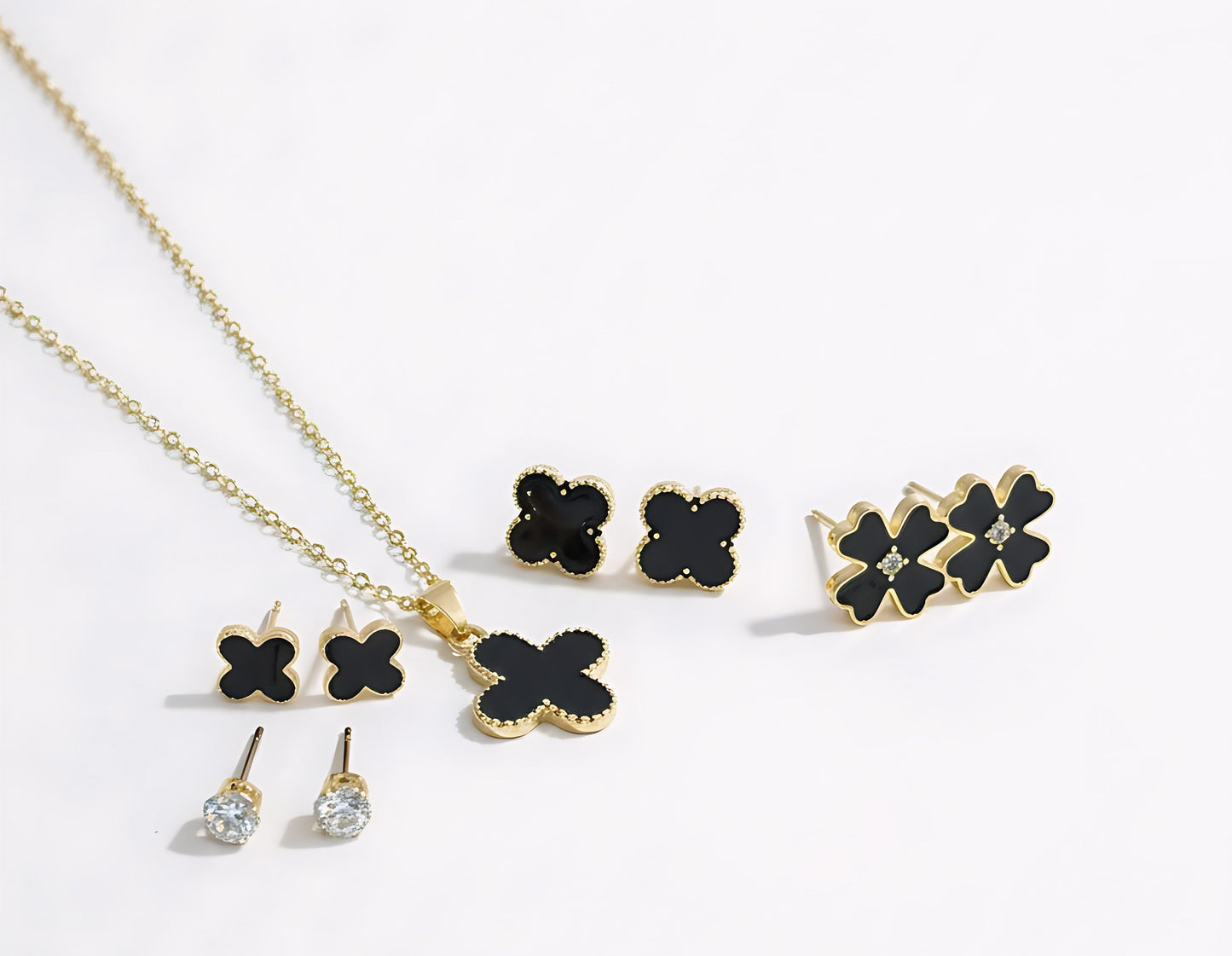 4-in-1 Luxury Gold-Plated Stainless Steel Four-Leaf Clover & Studs Set