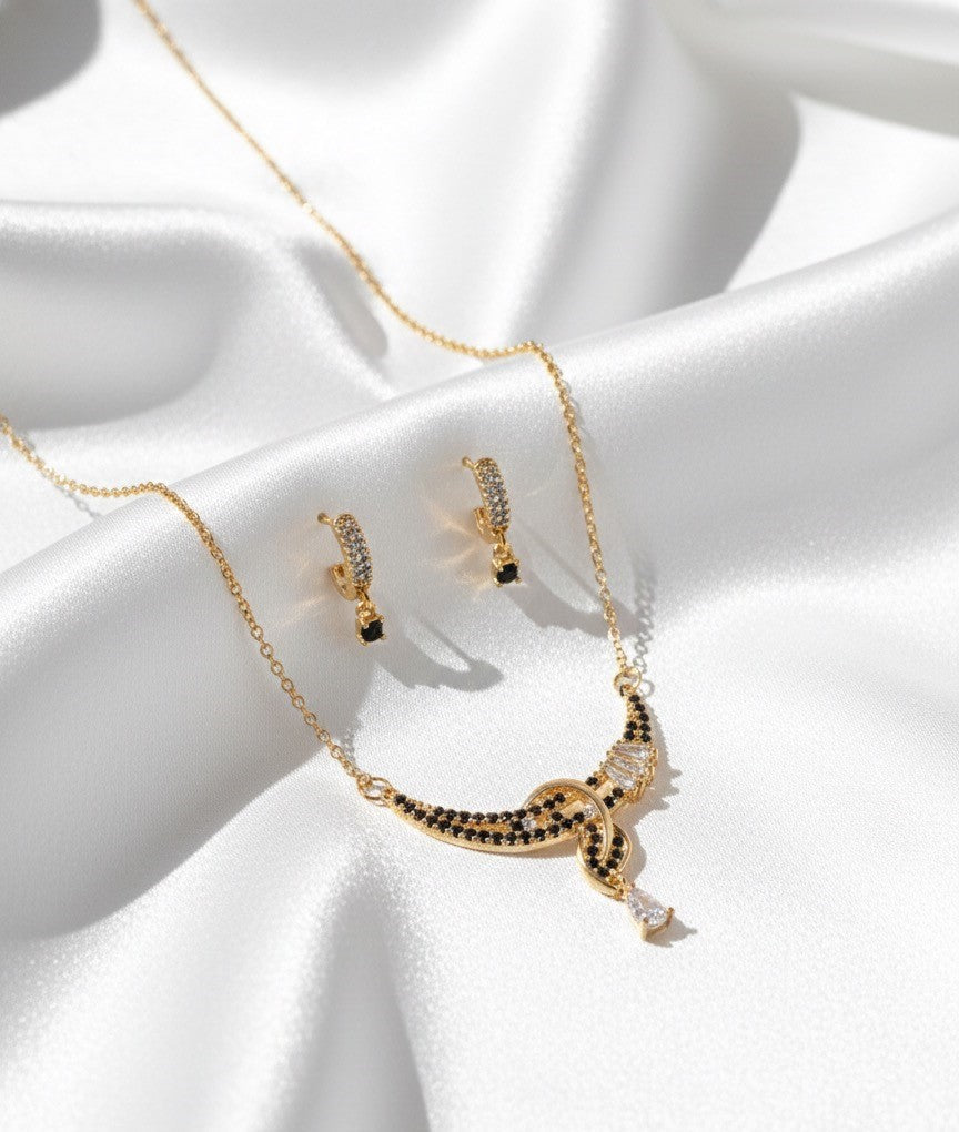 knot-style Stainless Steel pendant with drop hoop earrings