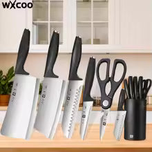 WXCOO 1~6pcs Stainless Steel Vegetable Fruit Knife Meat Slicing Kitchen Knife Scissor Set Household Chopping Knife with Holde