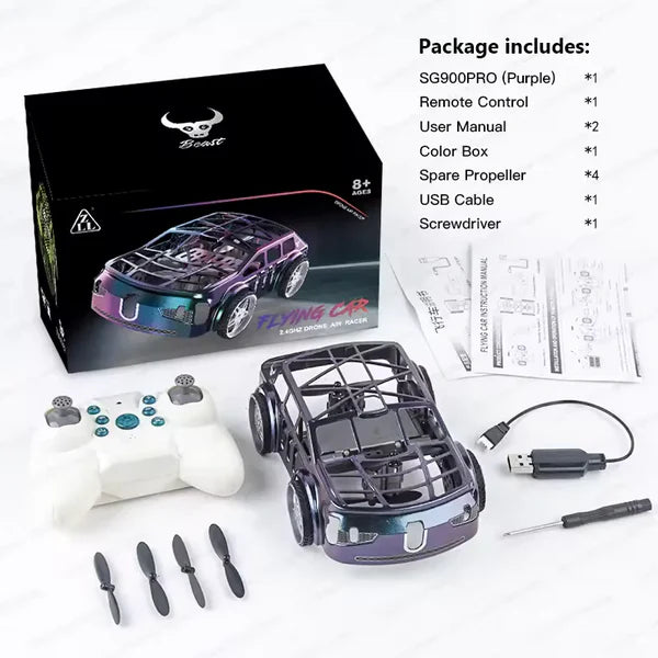2-in-1 RC Mini Car & Flying Drone with LED Lights