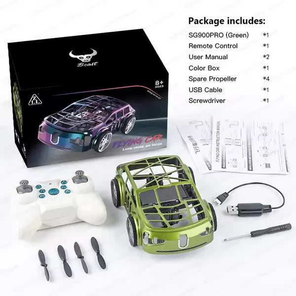 2-in-1 RC Mini Car & Flying Drone with LED Lights