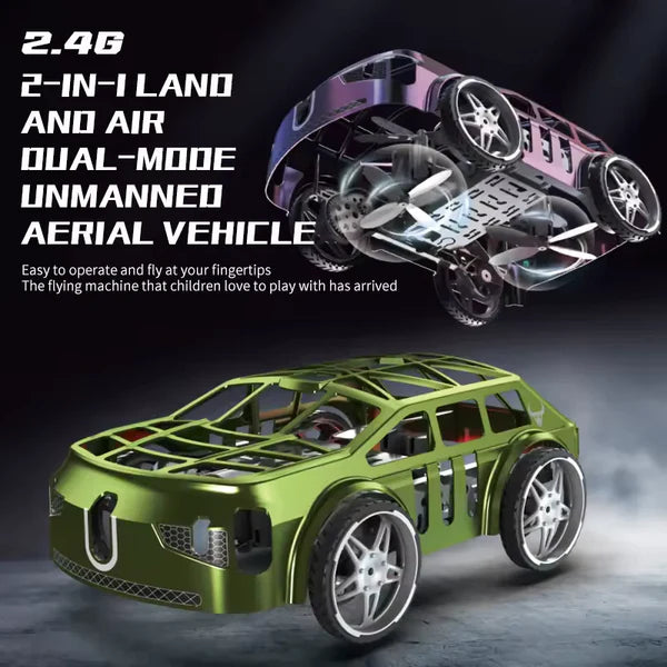 2-in-1 RC Mini Car & Flying Drone with LED Lights